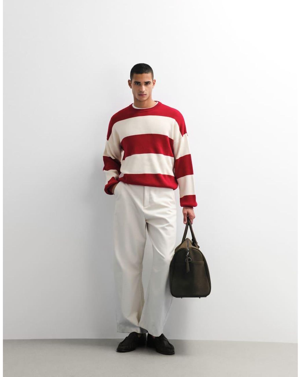 ASOS Red Oversized Knitted Striped Jumper for men