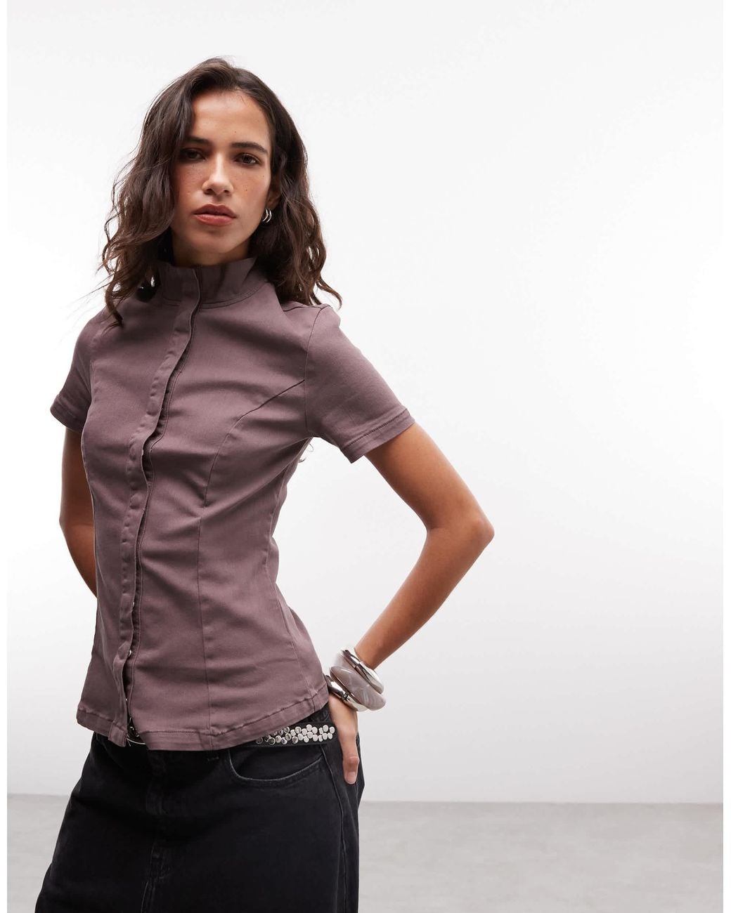 Weekday Purple Structured Button Up Top