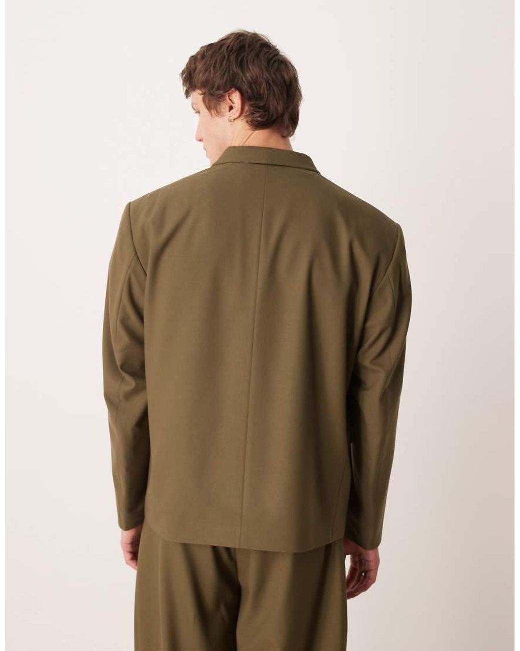 ASOS Green Double Breasted Boxy Shawl Collar Wrap Suit Jacket for men