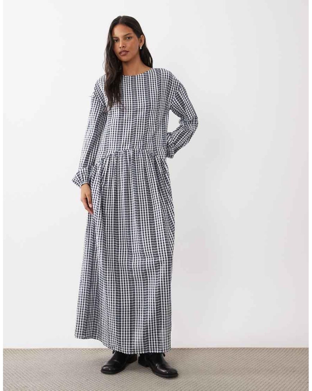 ASOS Gray Crew Neck Arched Waist Smock Maxi Dress