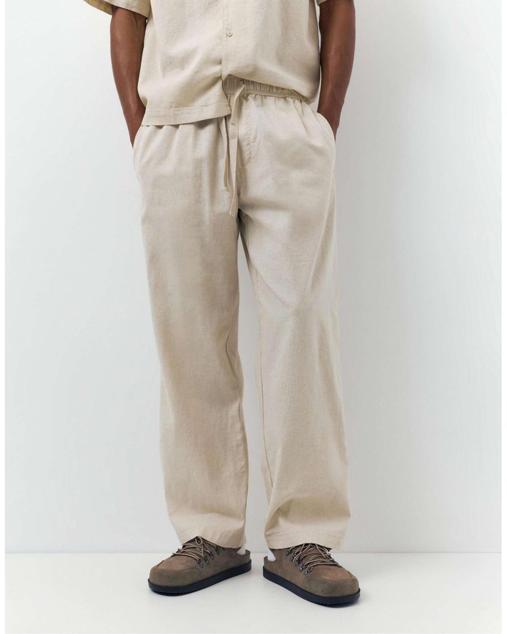 Pantalon en lin mélangé - beige Pull&Bear pour homme en coloris White