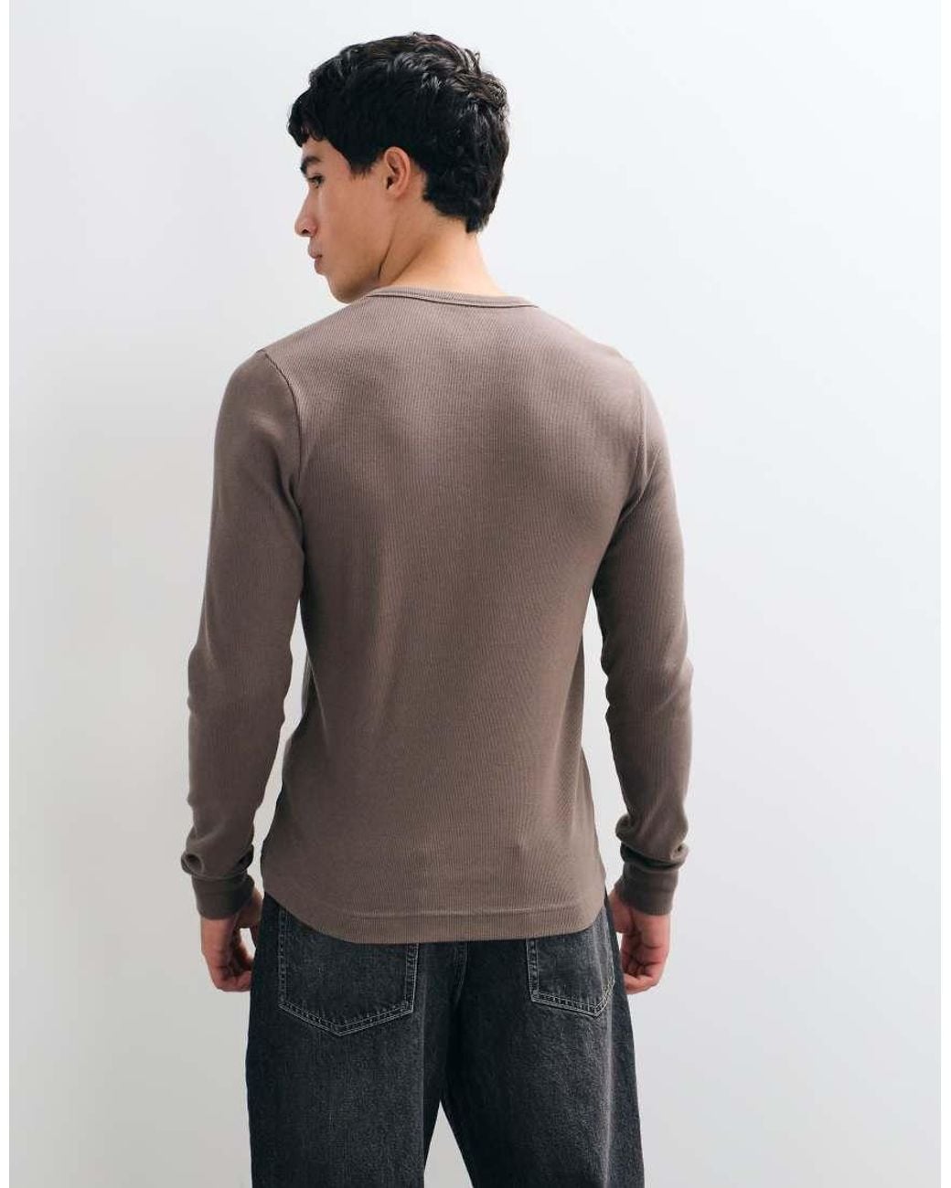 Abercrombie & Fitch Blue Slim Fit Long Sleeve Ribbed Henley Top for men