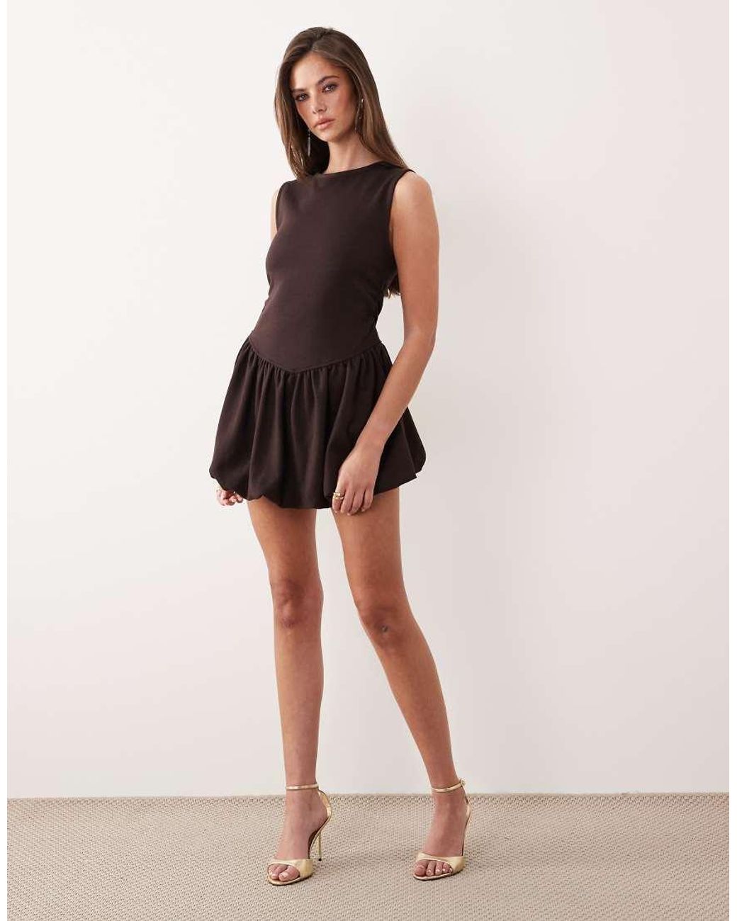 ASOS Brown Interlock Dropped Waist Bubble Hem Mini Dress
