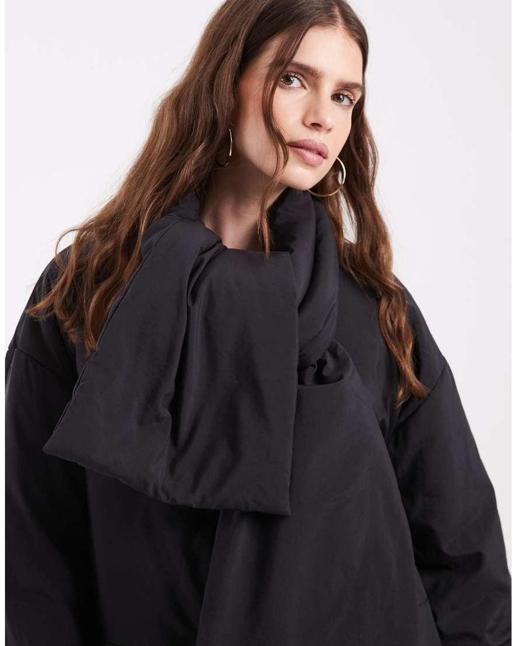 Object Black Button Front Quilted Jacket With Scarf Detail