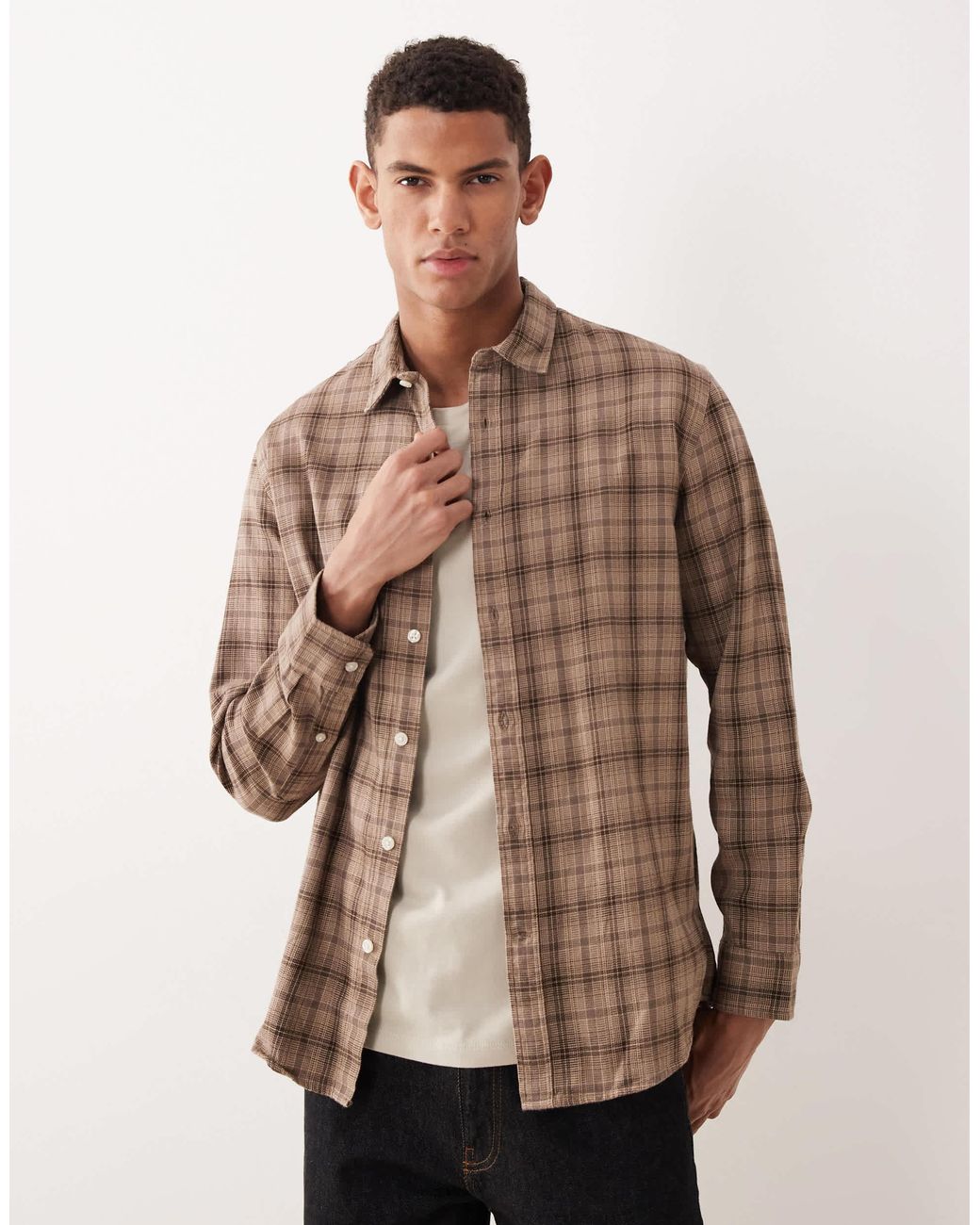 SELECTED Brown Checked Long Sleeved Shirt for men