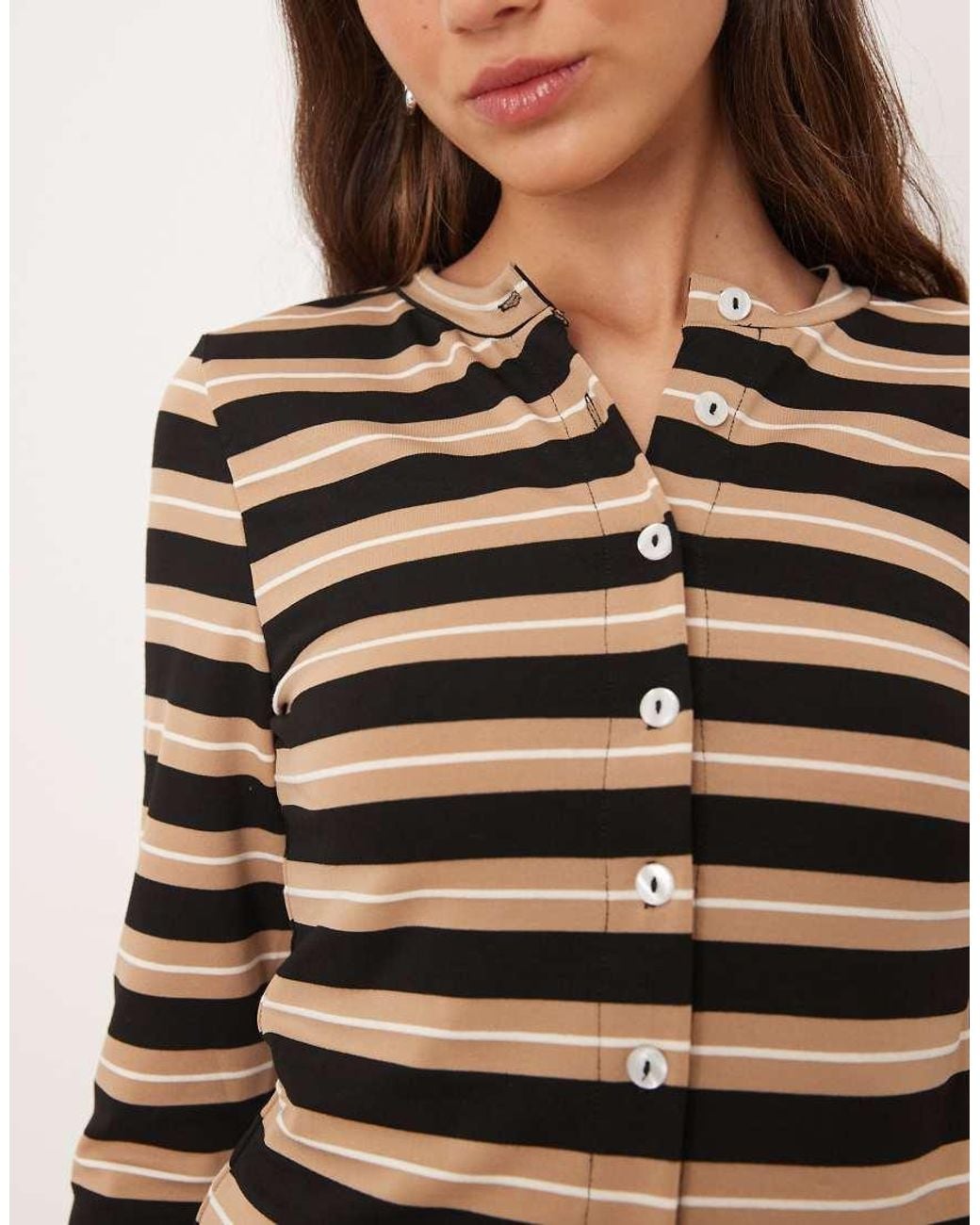 ASOS Brown Button Through Long Sleeve Top