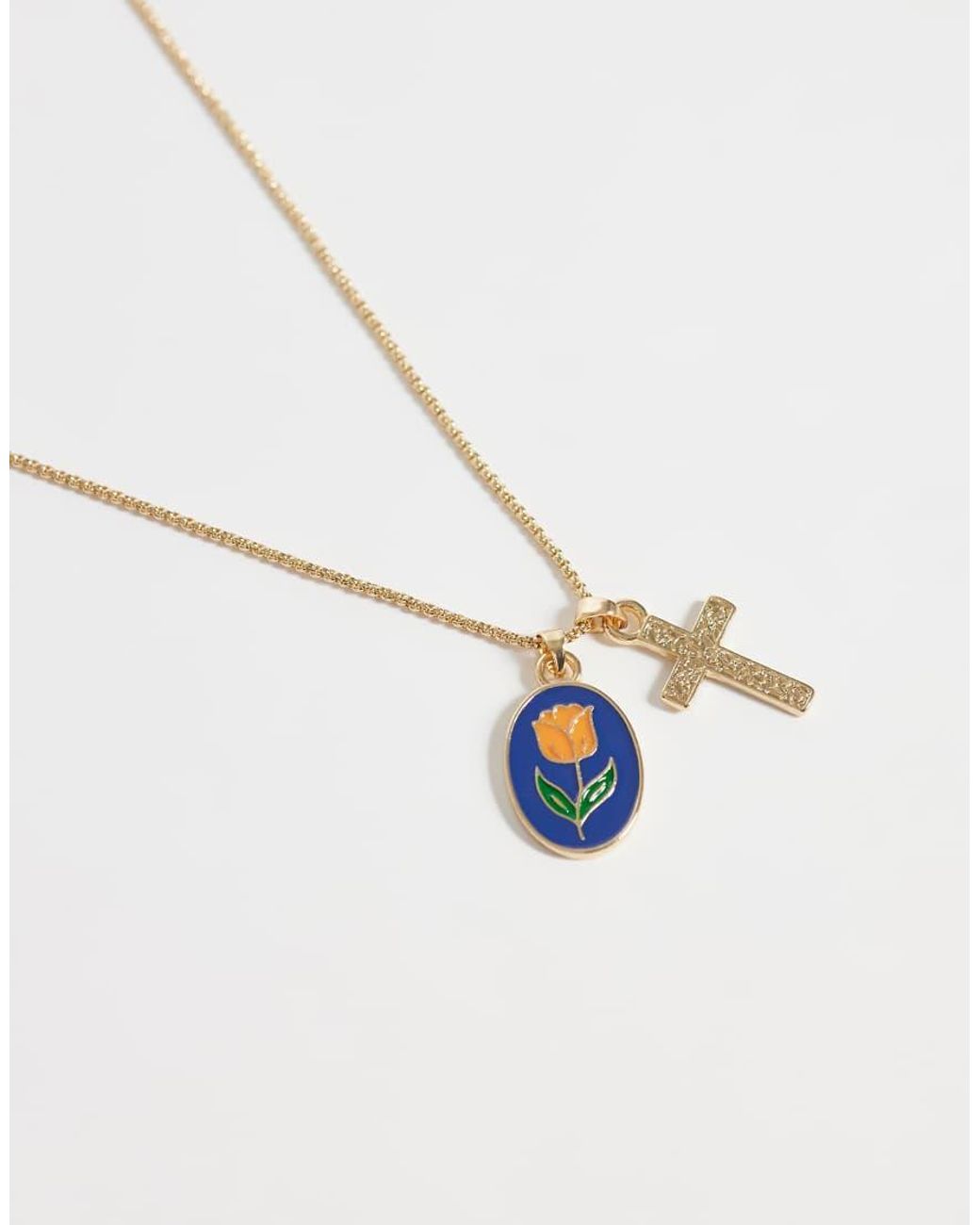 ASOS White Enamel Rose And Cross Pendant Necklace for men
