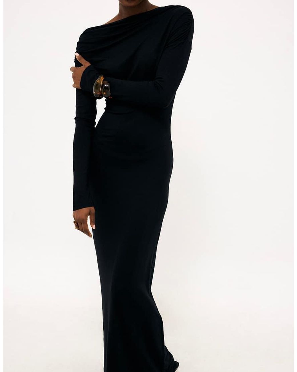 NA-KD Blue Draped Jersey Maxi Dress