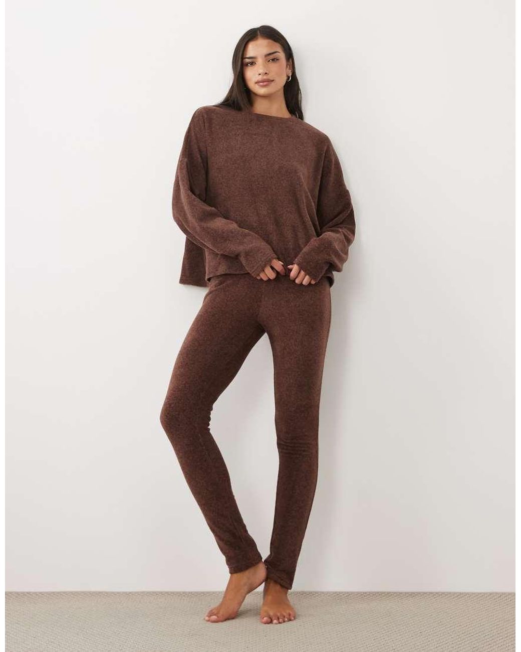 ASOS Brown Lounge Mix & Match Lightweight Fleece Long Sleeve Slouch Top