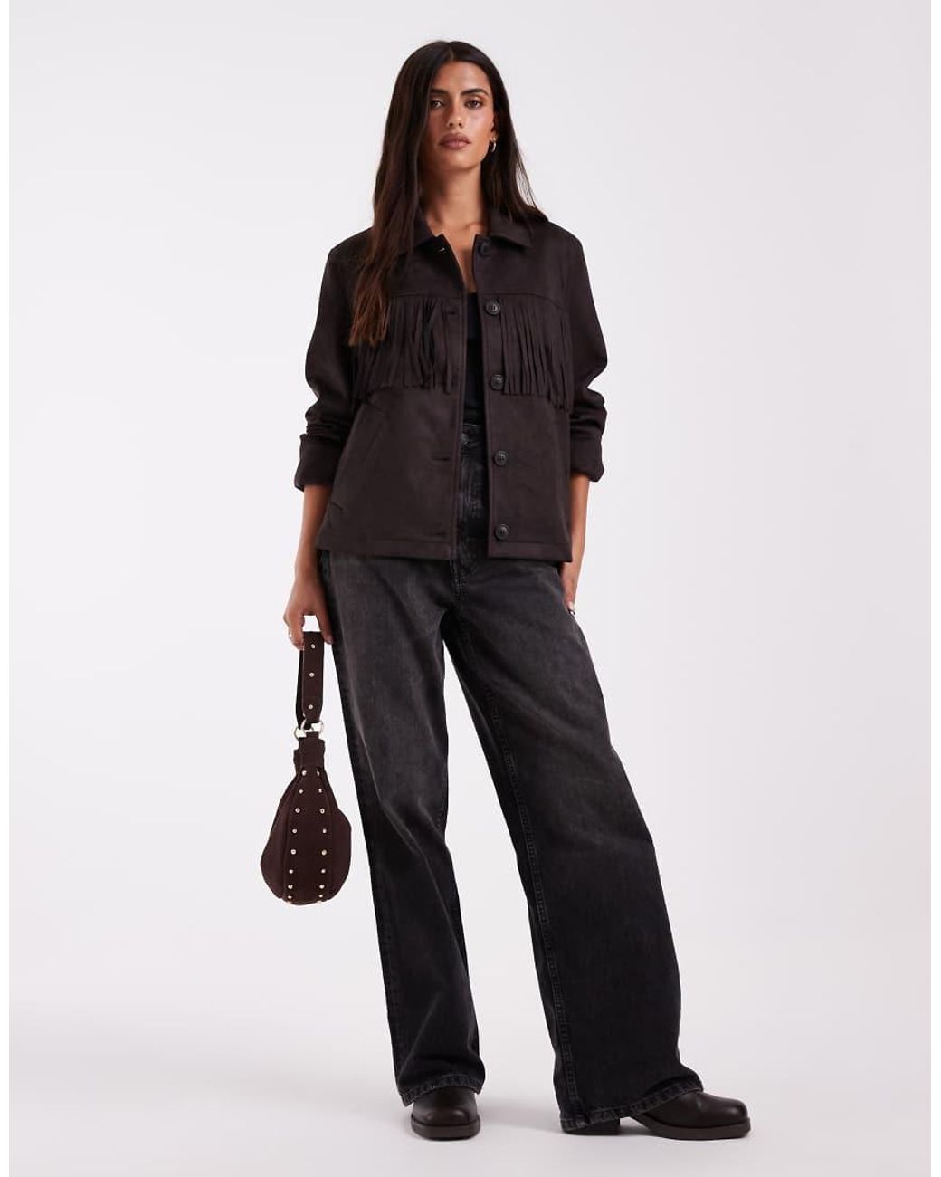 Vero Moda Multicolor Fringe Detail Faux Suede Jacket