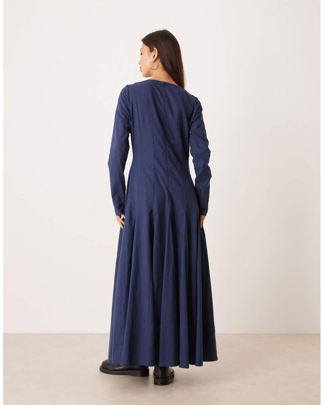ASOS Blue Slash Neck Maxi Dress With Full Skirt