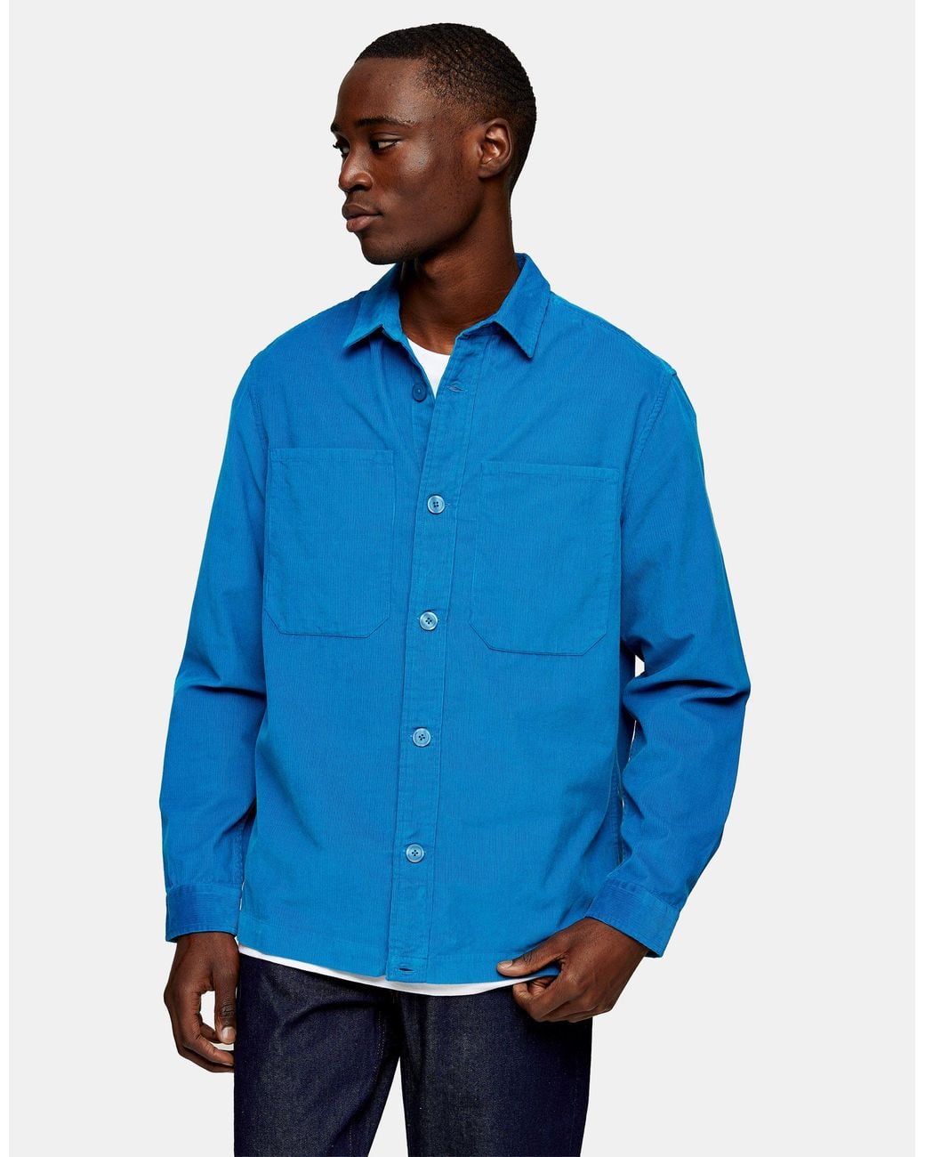 TOPMAN Micro Cord Overshirt in Blue for 