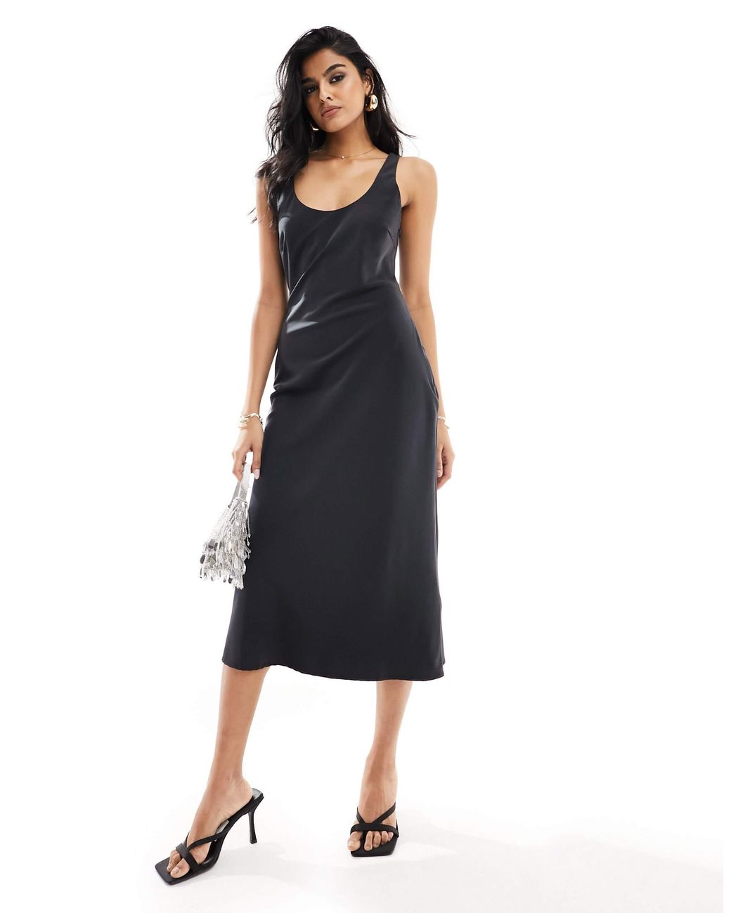 Pretty Lavish Satin Slip Midi Dress in Black Lyst