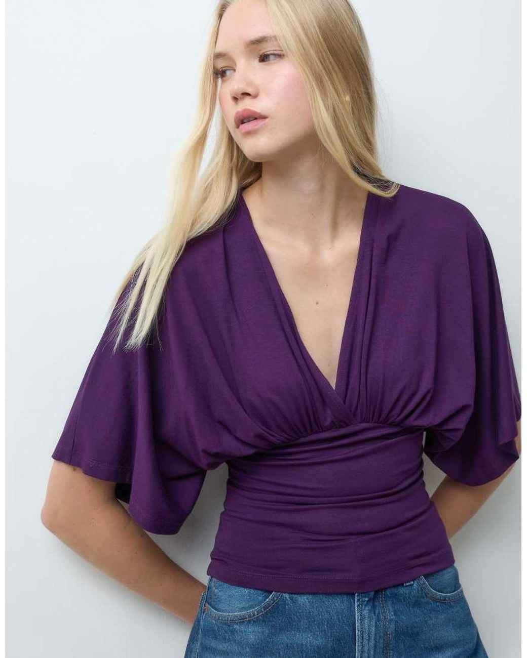 ASOS Purple Plunge Neck Batwing Top