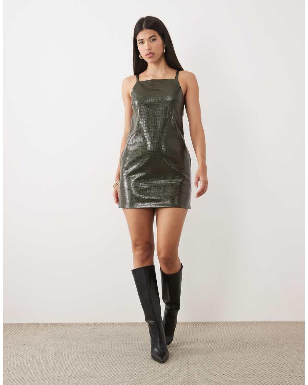 ASOS Green Pu Croc Mini Shift Dress