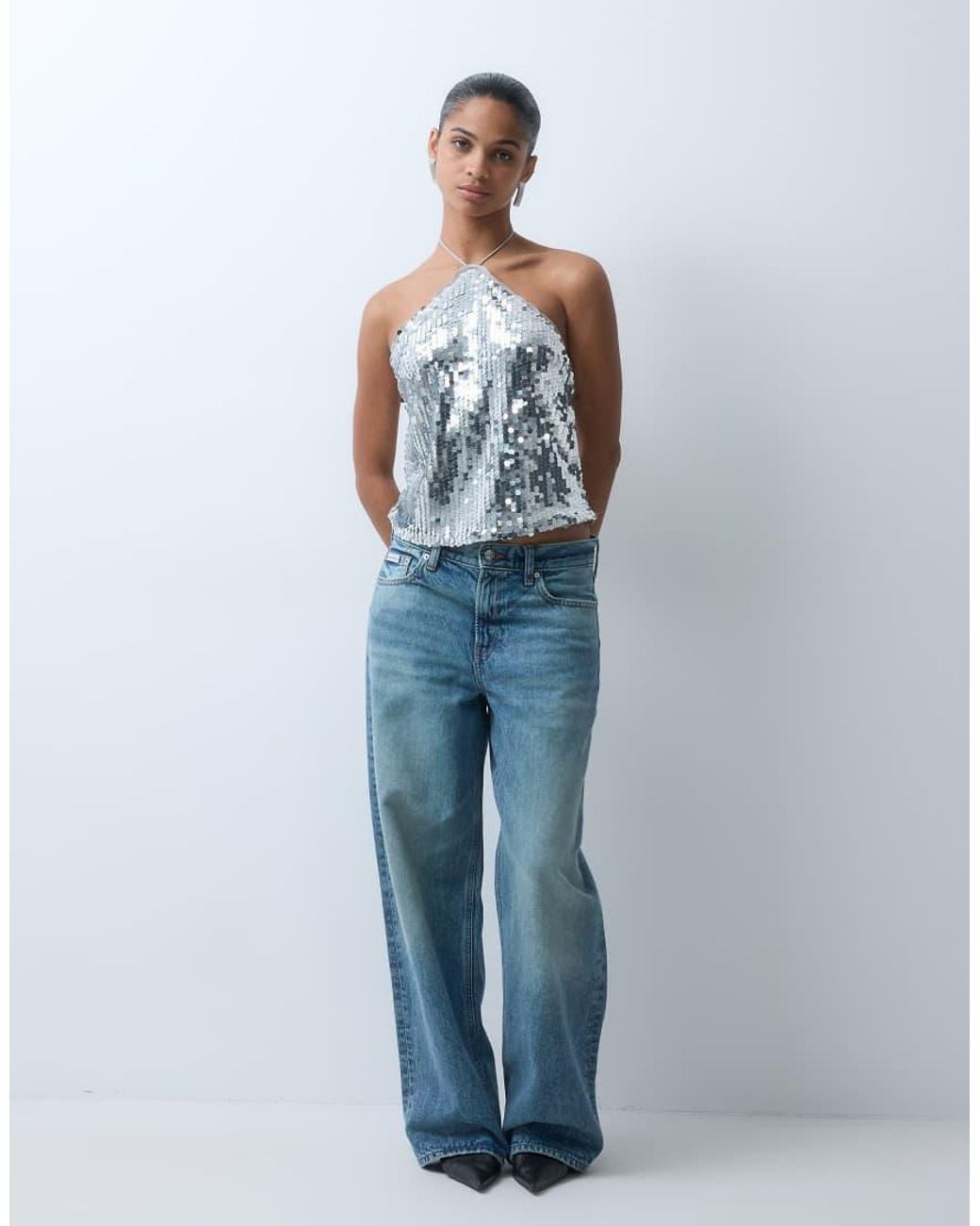 Vero Moda White Halterneck Sequin Top