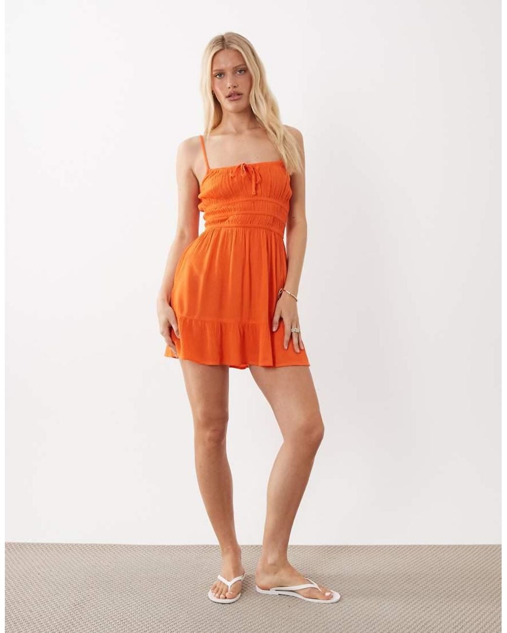 Miss Selfridge Orange Cheesecloth Mini Sun Dress