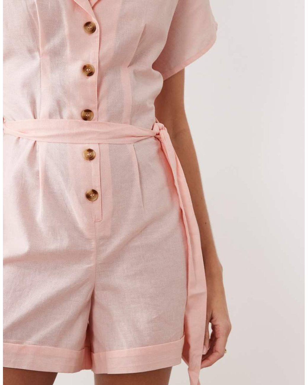 Wednesday's Girl Pink Short Sleeve Tie Waist Playsuit