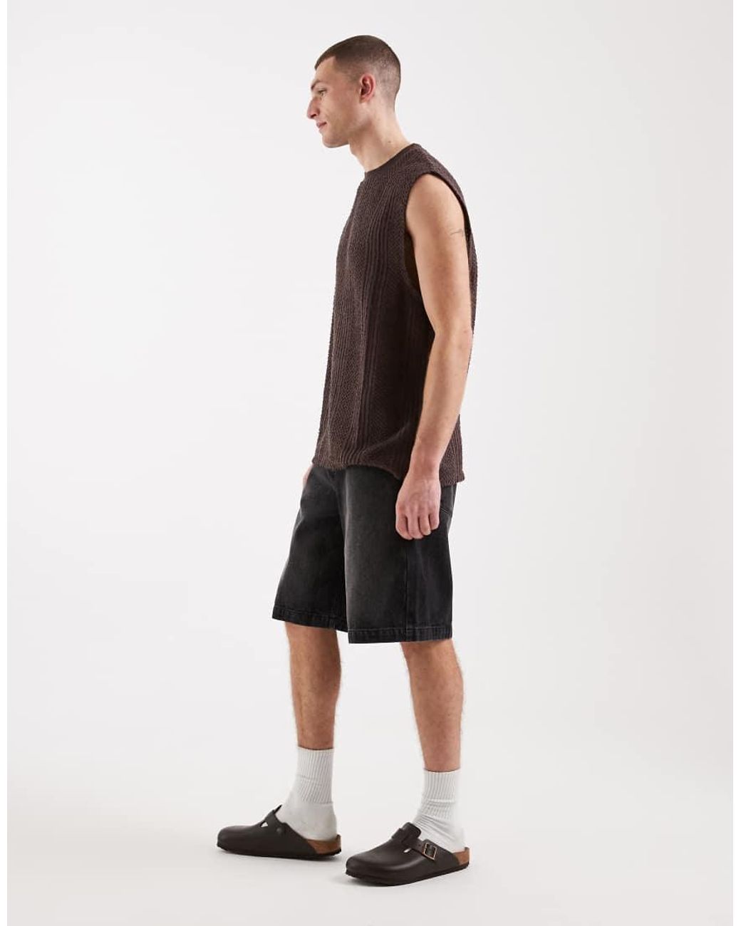 ASOS Natural Loose Denim Jorts for men
