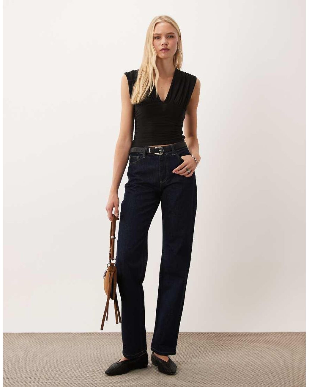 Miss Selfridge Black V-Neck Ruched Tank Top