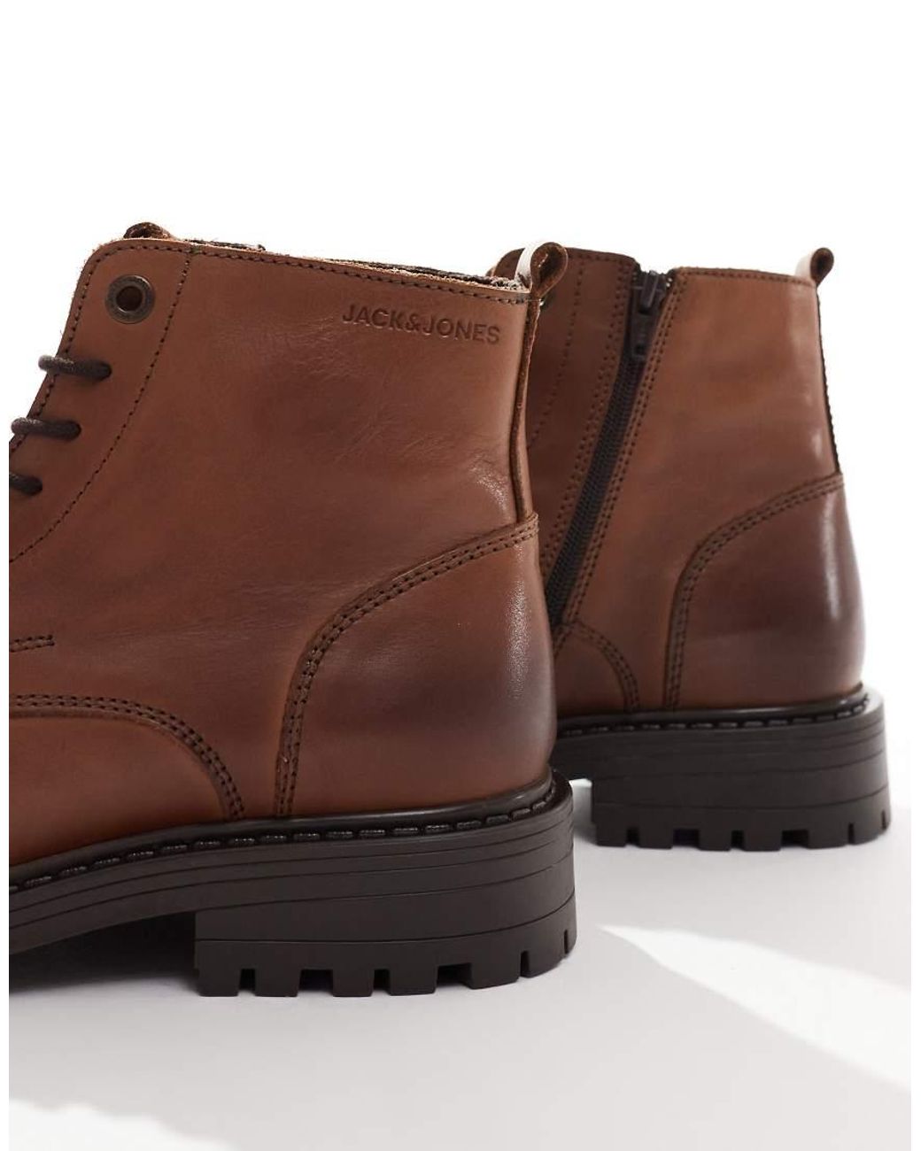 Jack & Jones Black Chunky Leather Lace Up Boot for men