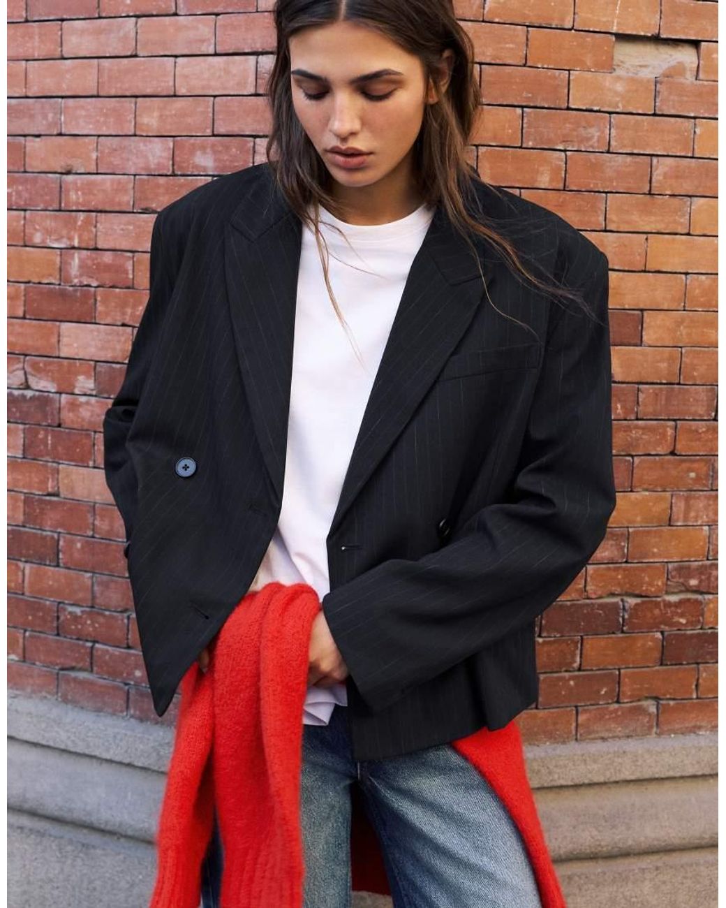 Pull&Bear Blue Boxy Pinstripe Blazer