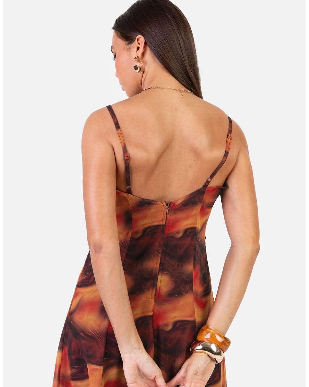 ANAYA Red Fire Marble Print Cami Shift Maxi Dress