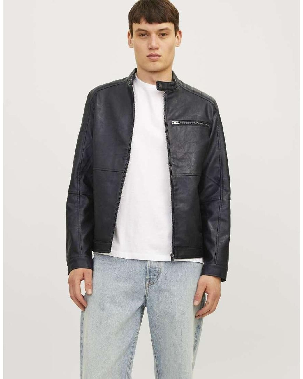 Jack & Jones Blue Synthetic Leather Jacket for men