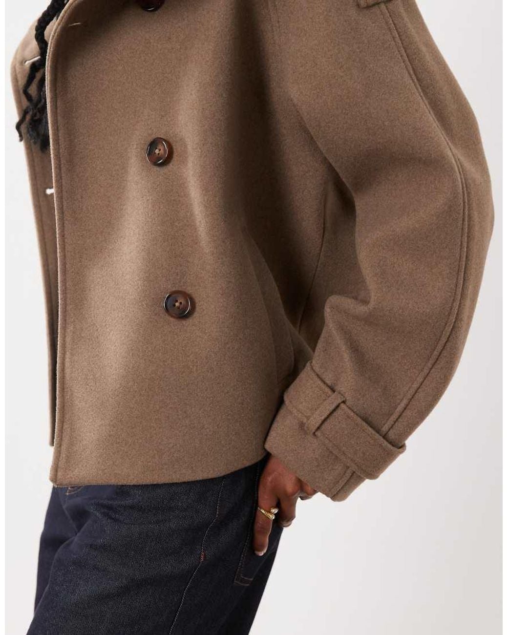 Threadbare Natural Funnel Neck Faux Wool Short Jacket