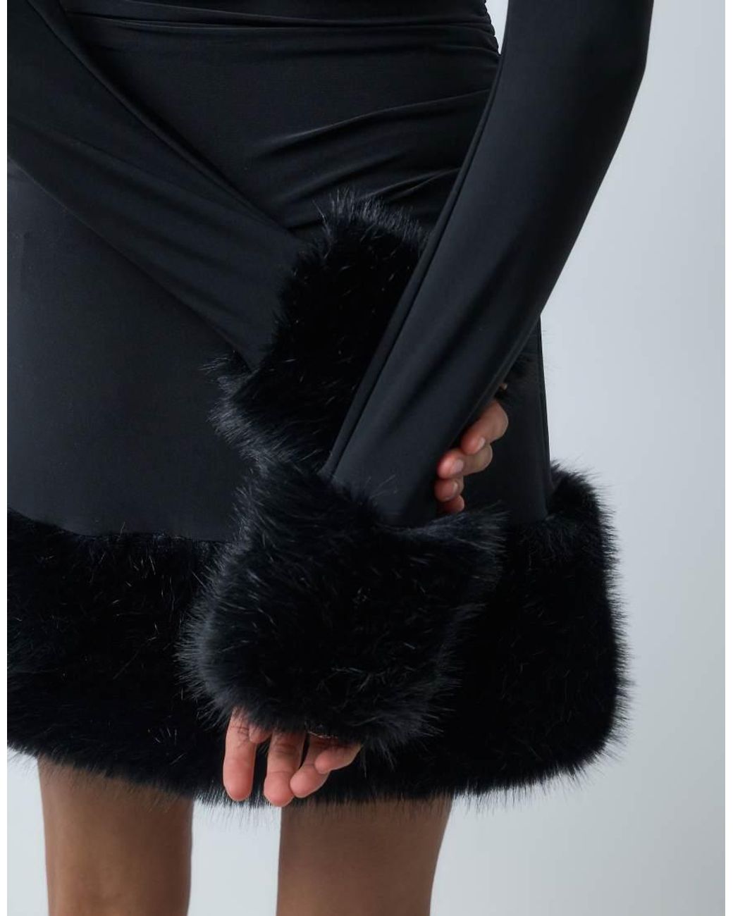 Forever New Blue Faux Fur Boat Neck Long Sleeve Mini Dress