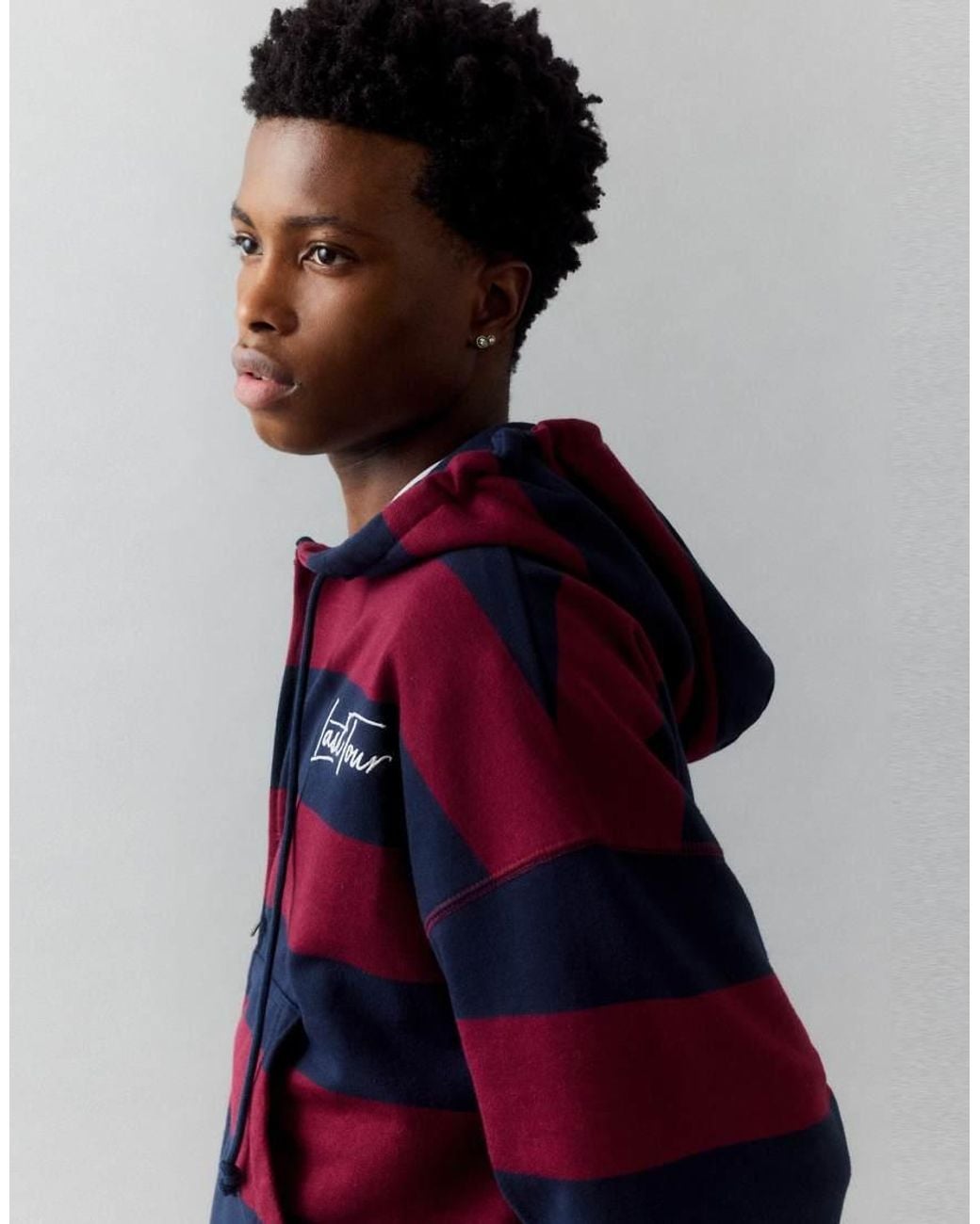 Pull&Bear Blue Striped Zip-up Sweatshirt With Hood for men