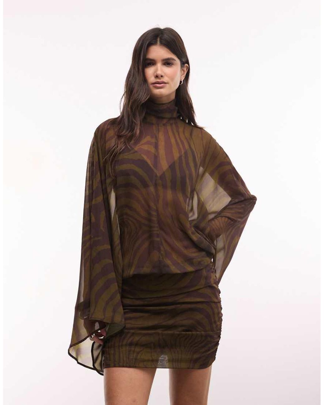 ASOS Brown Batwing Chiffon Mini Dress