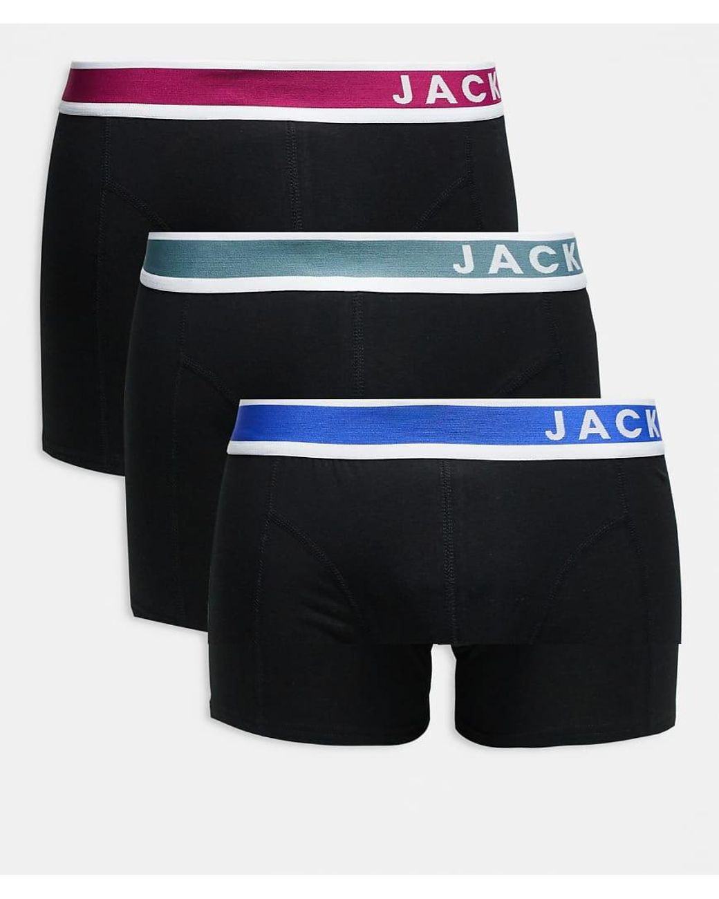 Jack & Jones Black 3-pack Trunks With Contrast Logo for men