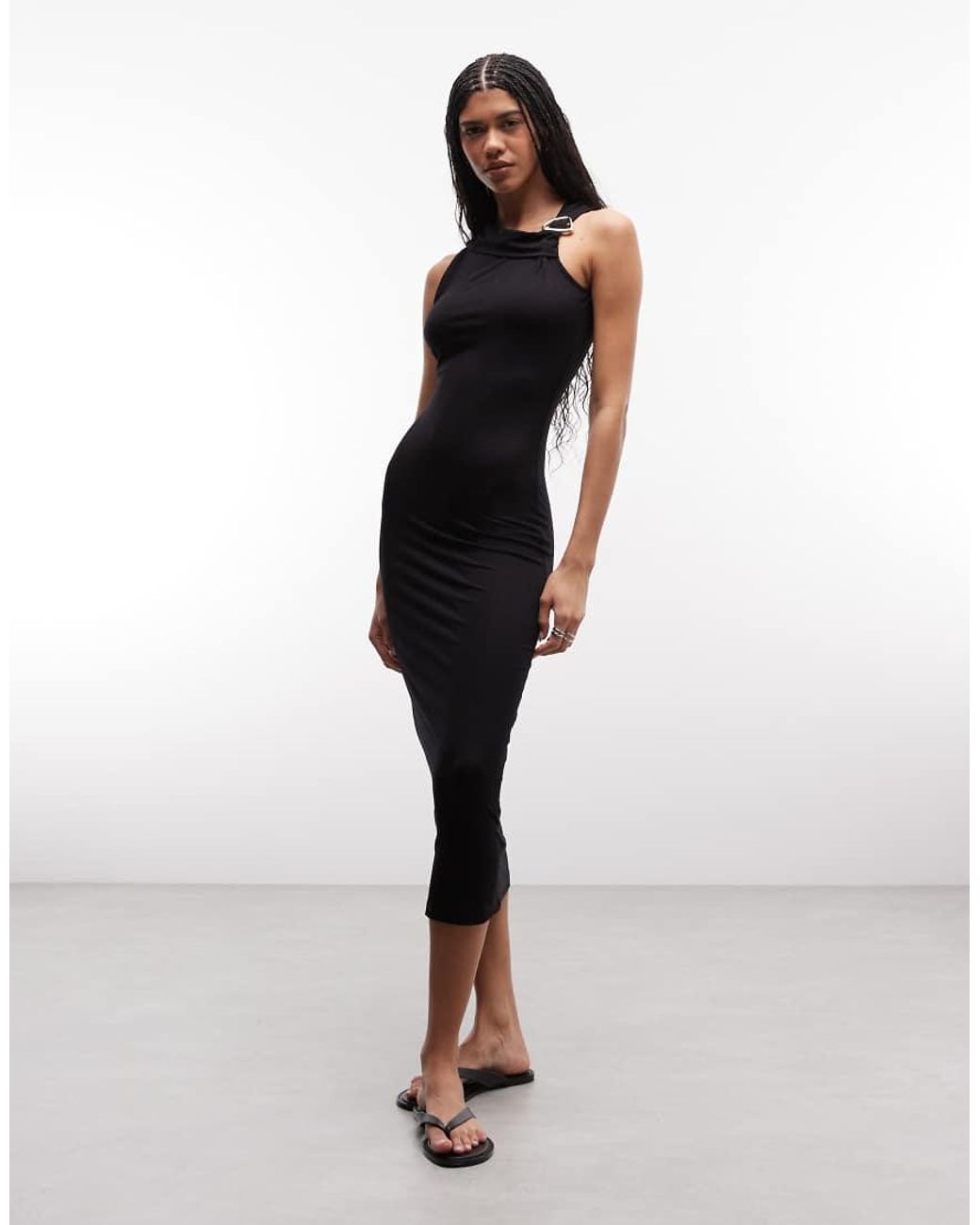 Barbour Natural Cinzia Drape Neck Hardware Midi Dress