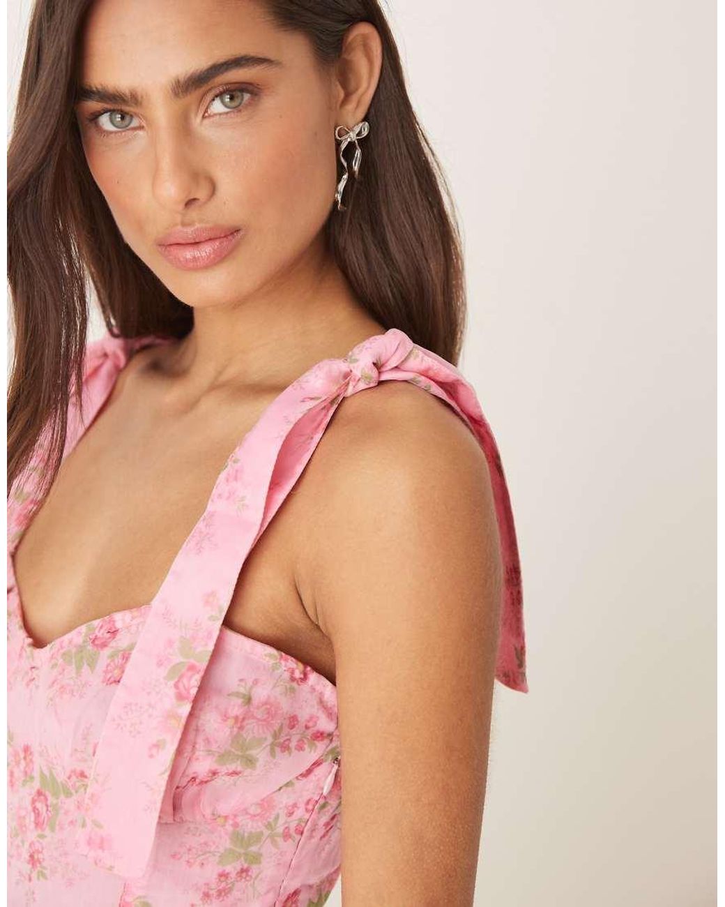 Amy Jane London Pink Florence Tie Shoulder Tiered Maxi Dress