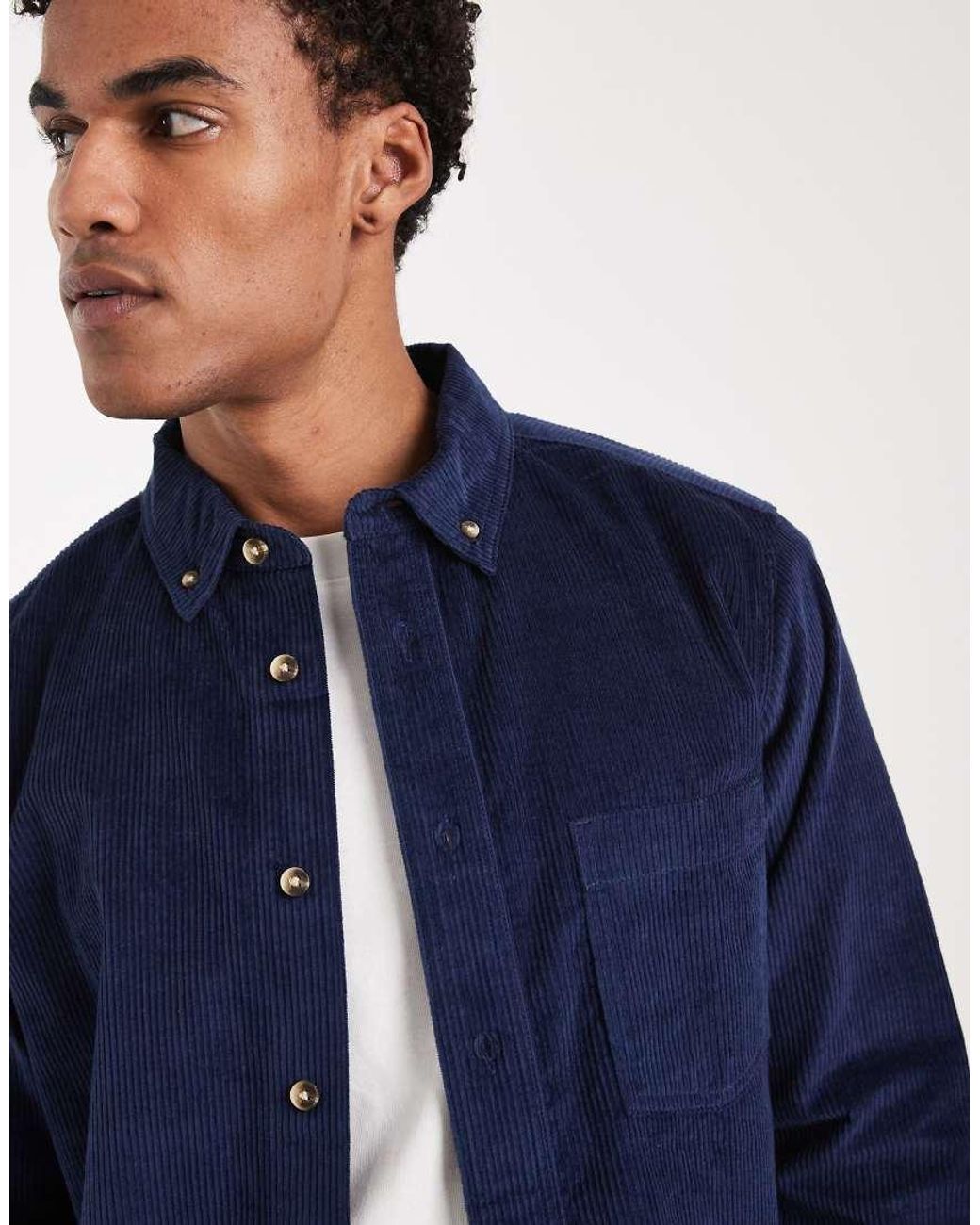 ASOS Blue Regular Fit Cord Shirt for men