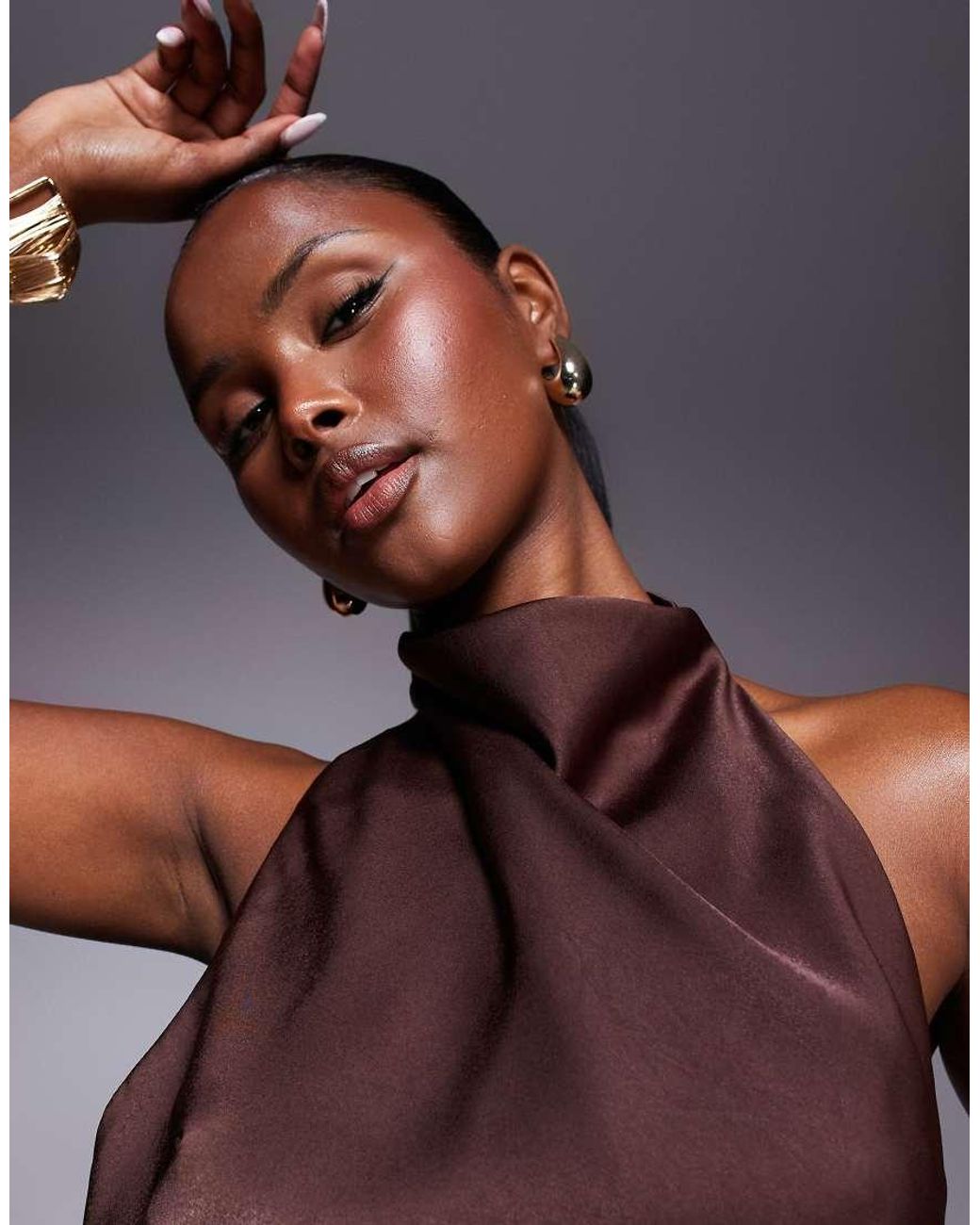 ASOS Purple Satin Halter Neck High Low Dress