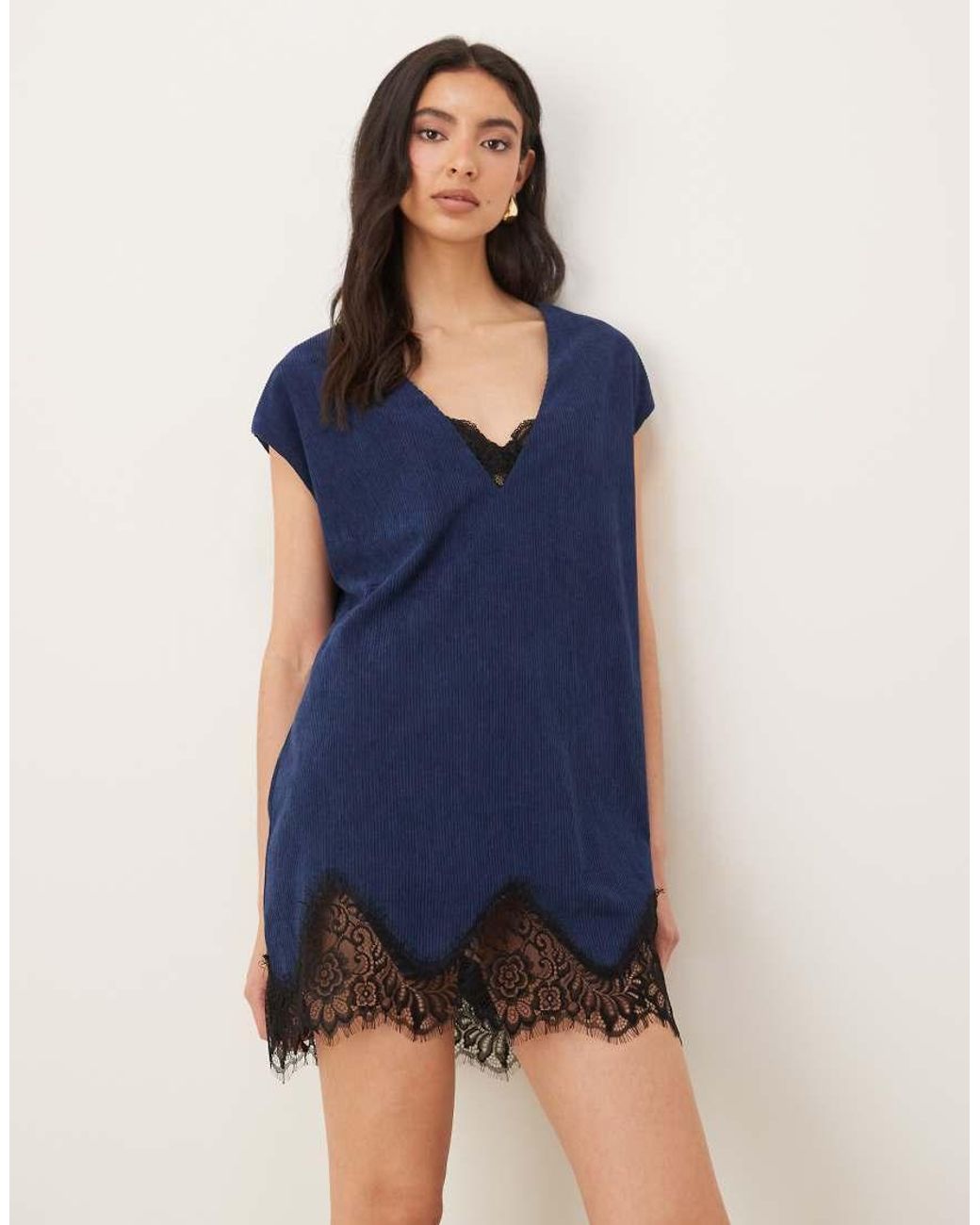 ASOS Blue Cord Lace Trim Mini Shift Dress