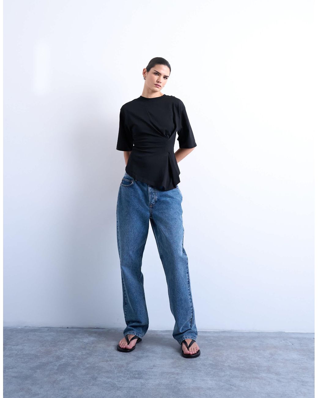 TOPSHOP Blue Cinch Waist Structured Tee