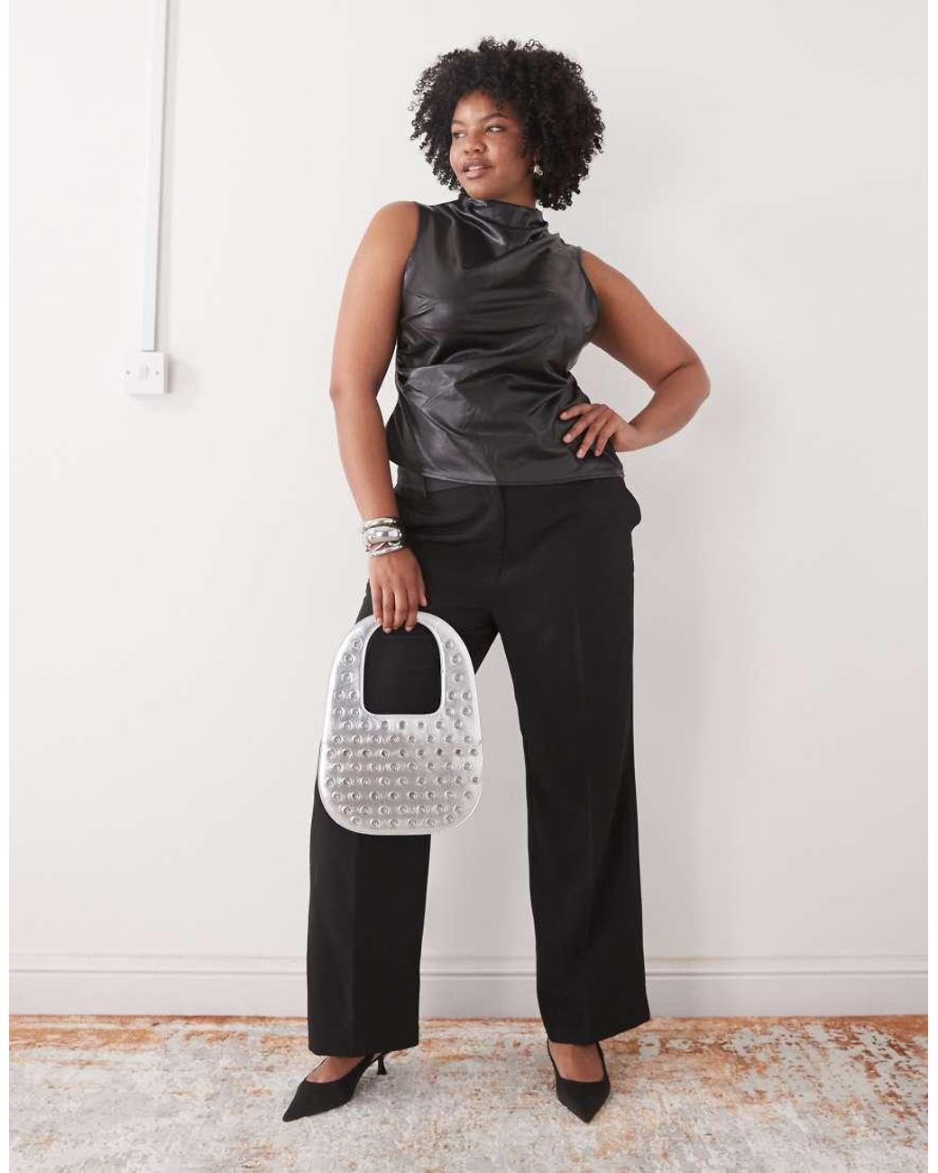 Noisy May Black High Neck Faux Leather Asymmetric Top