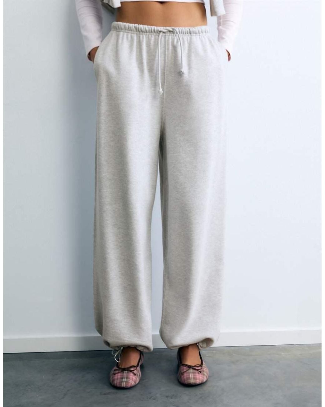 Pull&Bear White Joggers With Elastic Hem