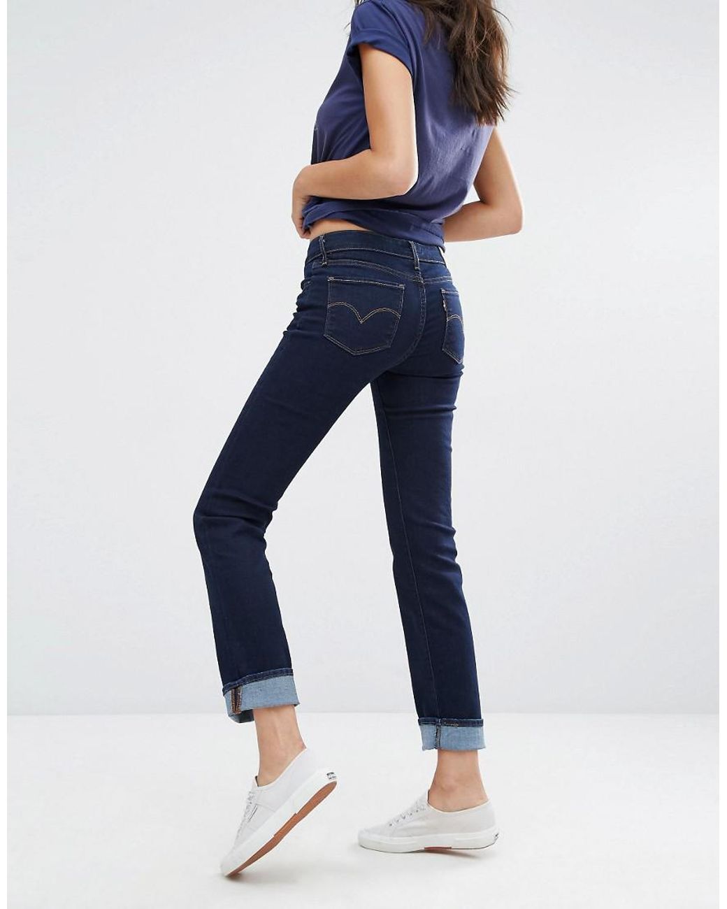 Women's Blue Levi's 714 Straight Mid Rise Jeans