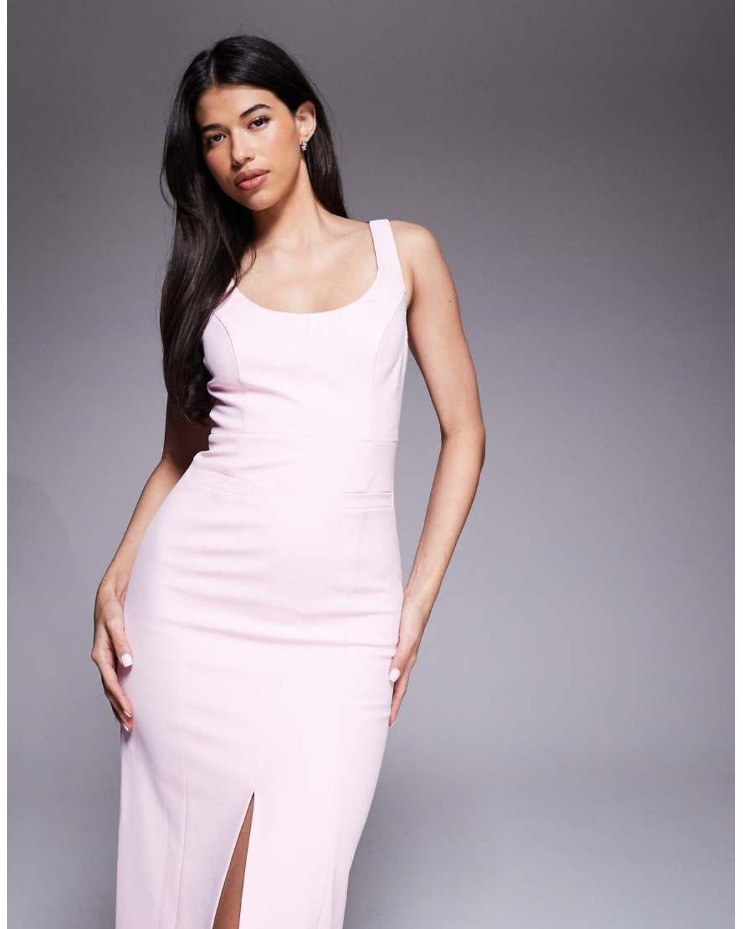 Forever New Purple Stretch Scoop Neck Slit Front Midi Dress