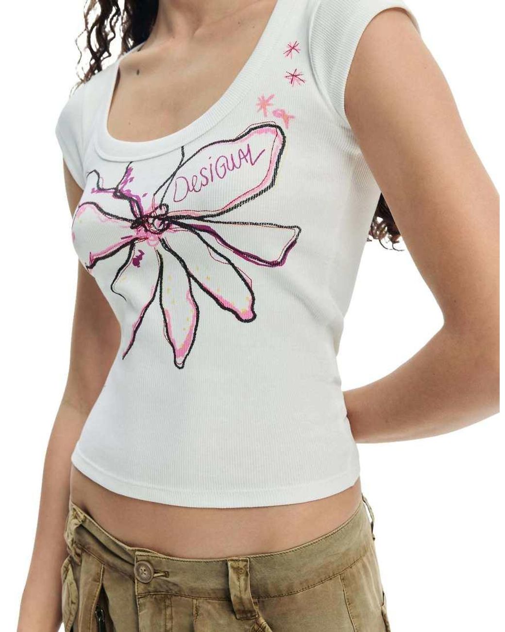 Desigual Natural Fitted Flower T-Shirt