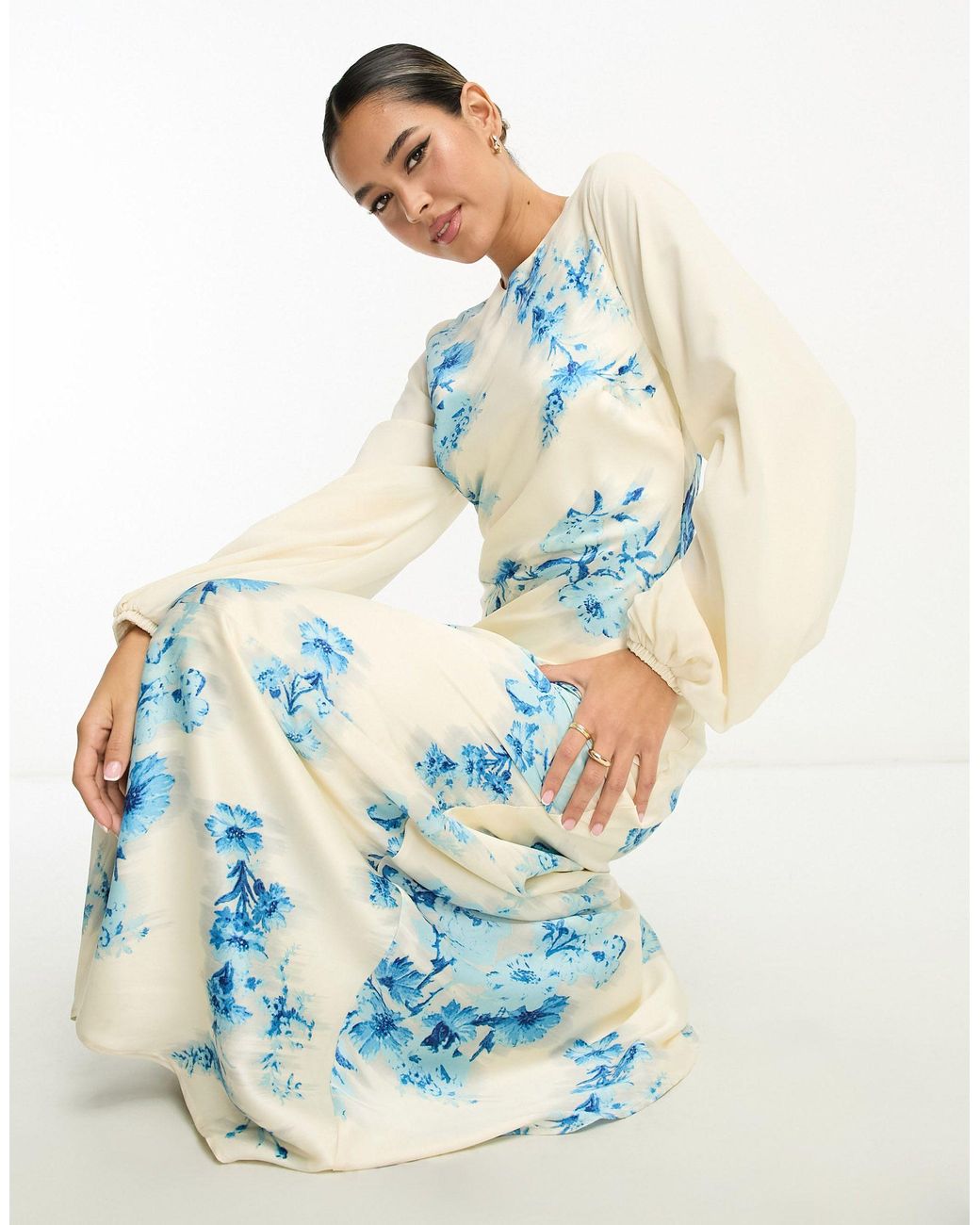 chinese dress ladies & Other Stories satin long sleeve maxi dress with drape back in green – ASOS  Sample Sale main image 0