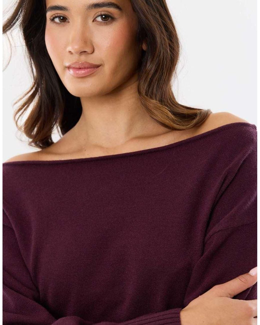 Threadbare Purple Slash Neck Mini Jumper Dress