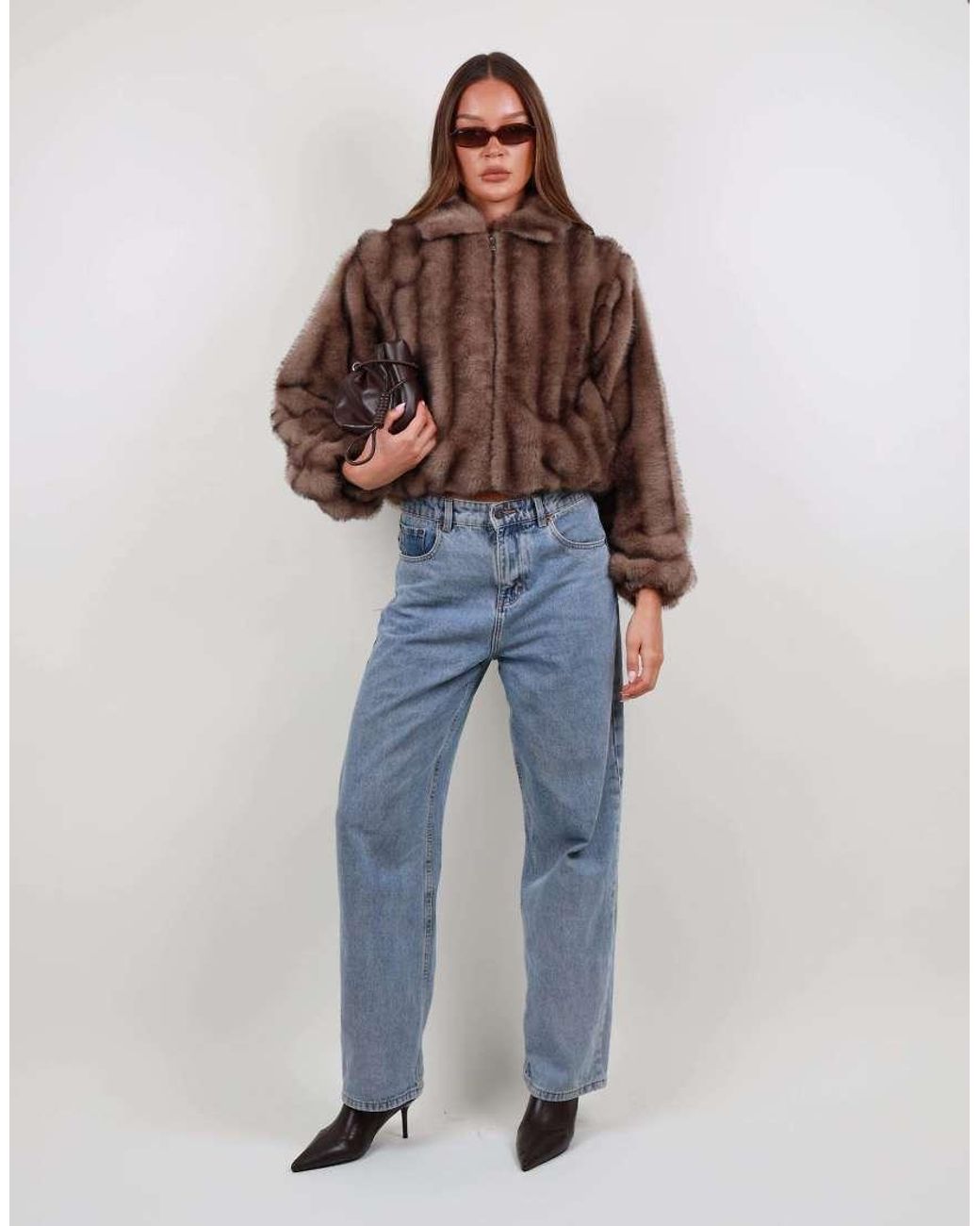 SIMMI Brown Faux Fur Tonal Cropped Bomber