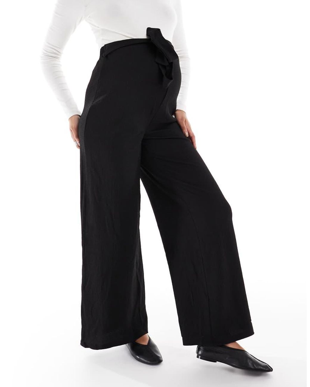 Mama.licious Blue Mamalicious Tie Waist Detail Wide Leg Jersey Trouser