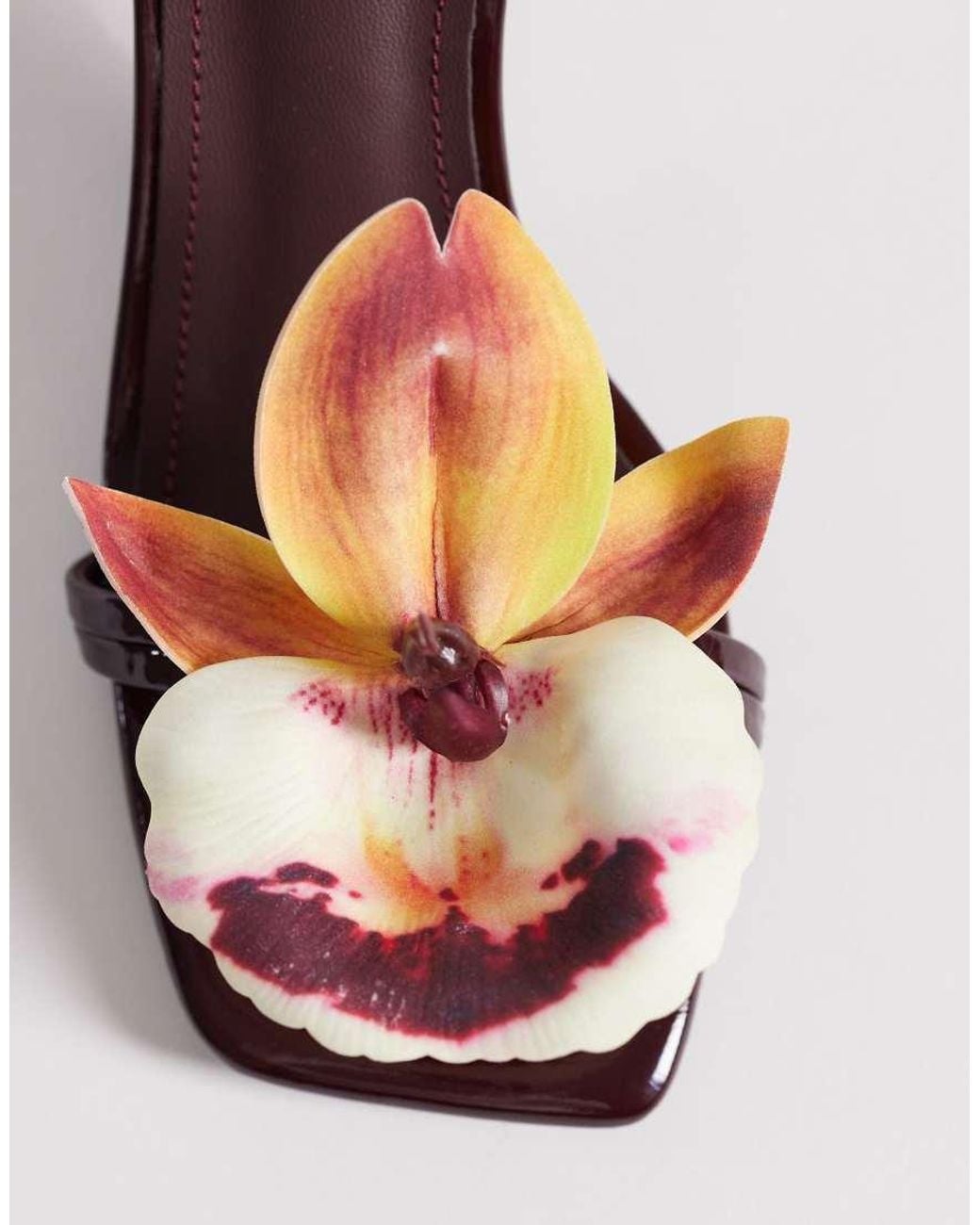 Public Desire Purple Kitten Heel Sandals With 3d Flower