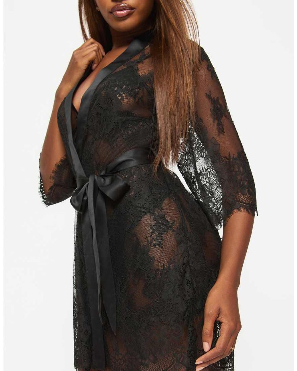Ann Summers Black Availing All Over Lace Robe